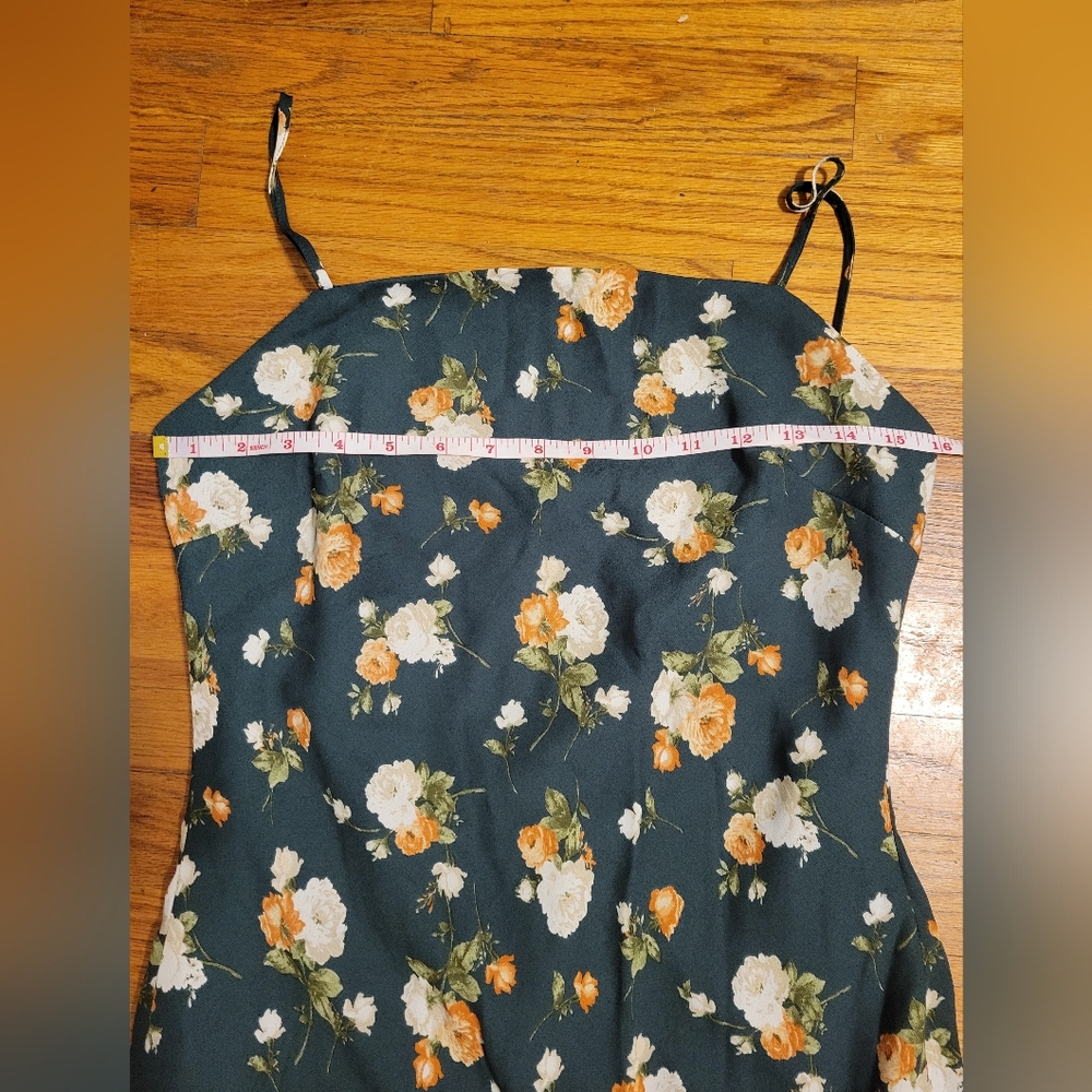 The Workshop Dark Green Floral Maxi Dress Spaghette Straps. Garden Girl Cottage - Picture 8 of 11